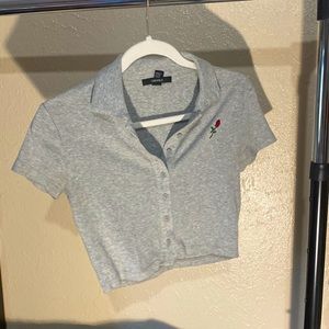 RUE 21 - Grey Collared Crop Top, with Rose